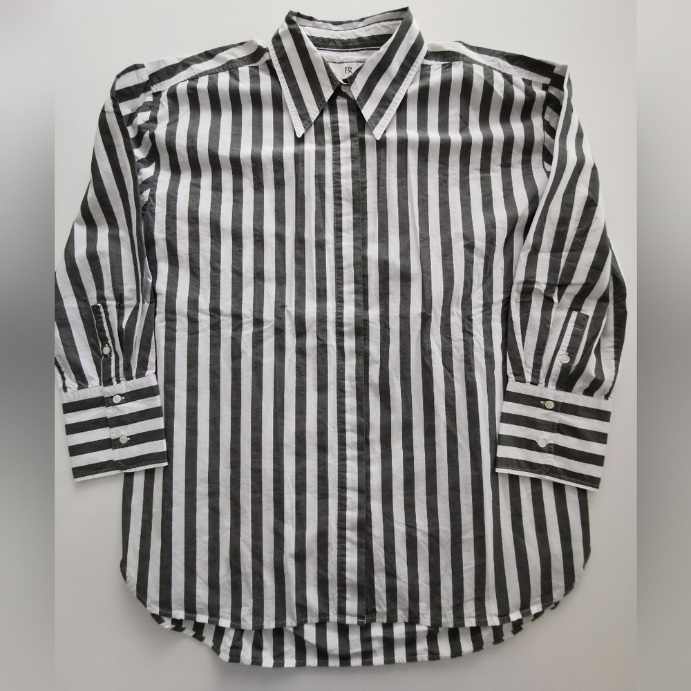 Banana Republic Khaki Green and White Striped Oversized Button Down Shirt Cotton